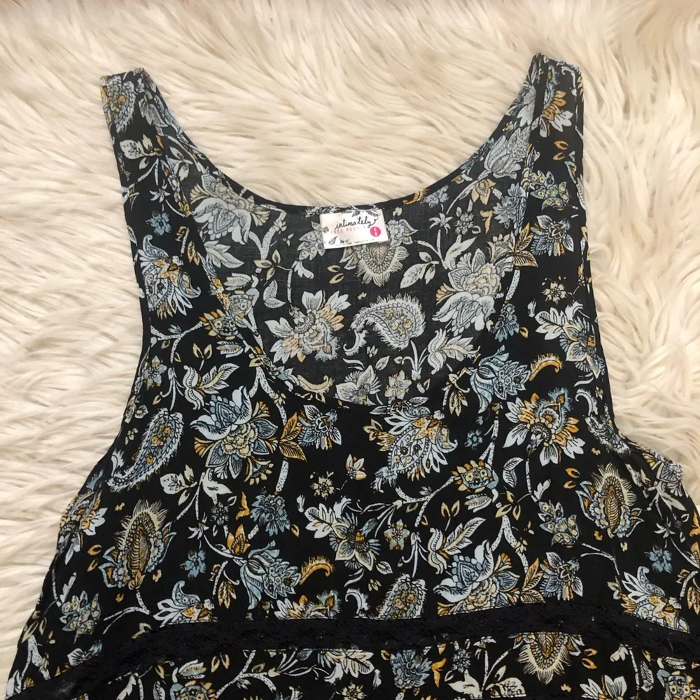 Free People Trapeze Paisley Floral Chevron Lace Black Sleeveless Swing Dress M